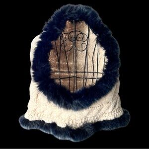 💖 Calimar Alpaca Hooded Cowl w Blue Fox Fur Trim • Made in Italy 💖